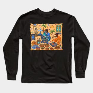 Cute Skeletons - Dia De Los Muertos- Goa - Indian Spices- Village Life Long Sleeve T-Shirt